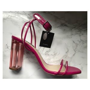 Zara Basic Pink Clear Strap Lucite Heels